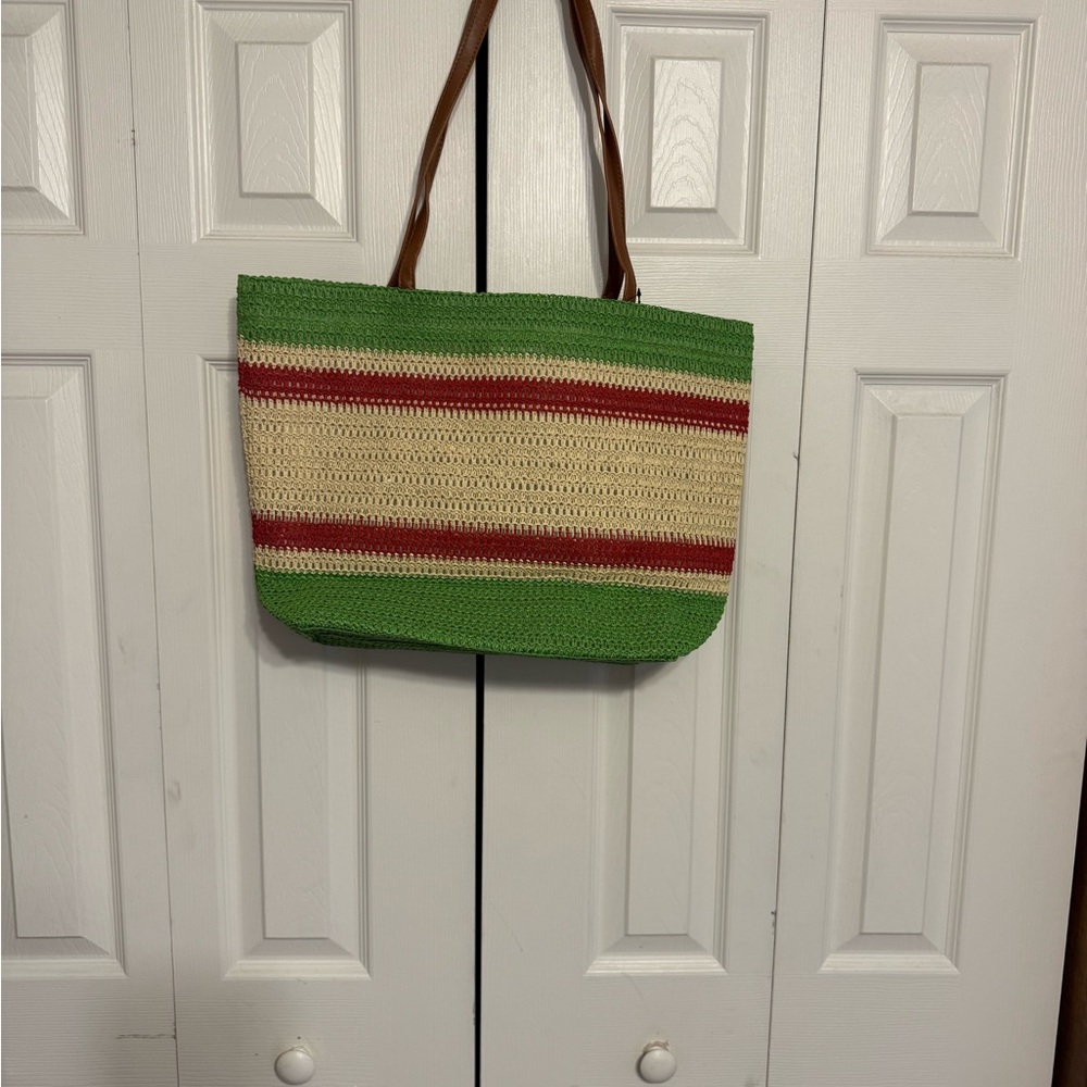 Chic‎ Green and Red Striped Tote Bag